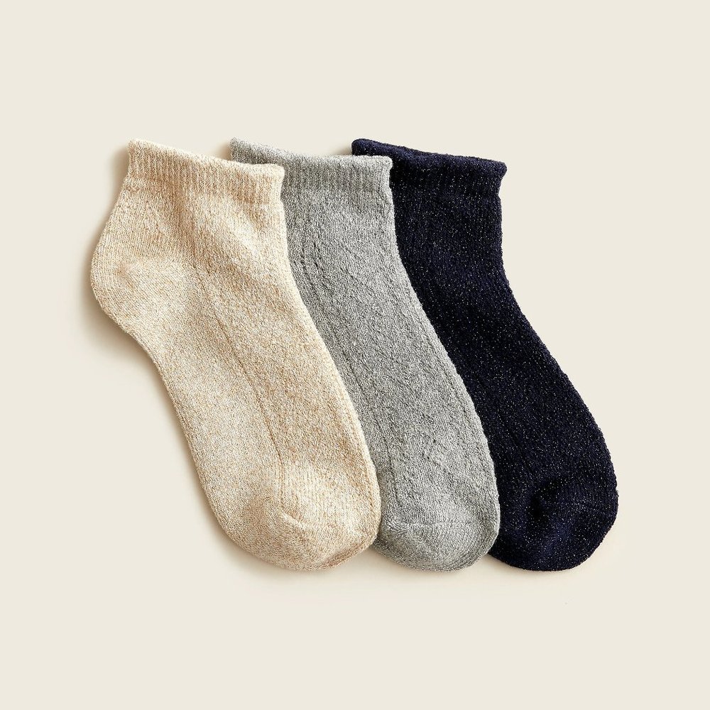 NWT J.Crew  Girls' Pointelle Ankle Socks Three-Pack Glitter Shimmer 3 Pack